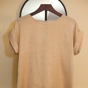 Champagne Satin Short Sleeve Blouse